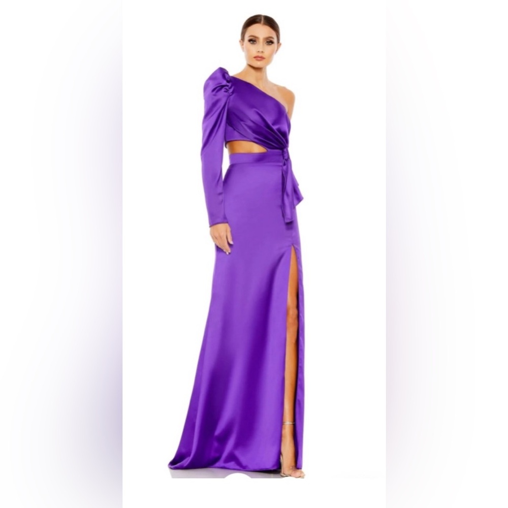 Mac Duggal  PUFF ONE SLEEVE CUT OUT SIDE KNOT GOWN, style 49570 size 2